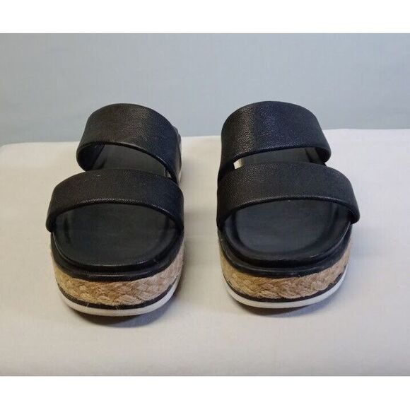 Franco Sarto Titan Sandals Women's 7M Black Leather Slip On 2-Strap Flats - Picture 3 of 8